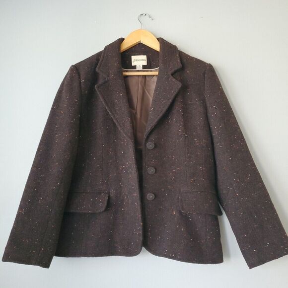 St. Johns Bay Brown Long Sleeve Waist Length Wool Blend Tweed Jacket Womens 12 - Picture 2 of 8